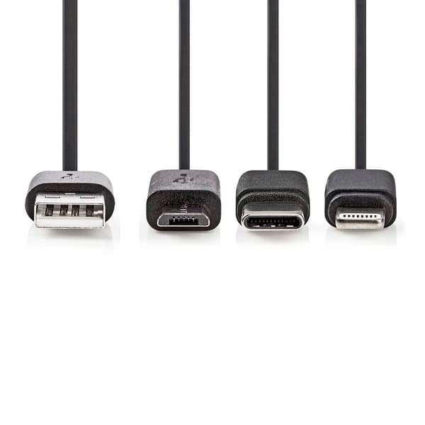 Nedis 3-i-1 kabel USB 2.0 USB-A hanstik Apple Lightning 8-pin USB Micro-B USB-C 480 Mbps 1,00 m sort Svart
