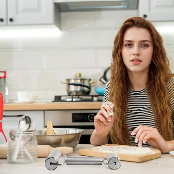 Mini Rolling Pin Double-Sided Stainless Steel Non-Stick Small Rolling Pin with Ergonomic Handle for Pizza Cake Bread Silver