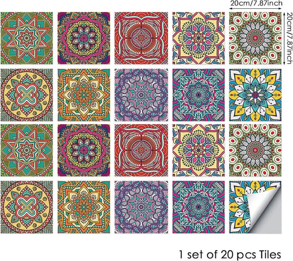 20 pcs - Tile Stickers - Moroccan Tile Decals - Wall Tile Decor - Self-Adhesive - Backsplash