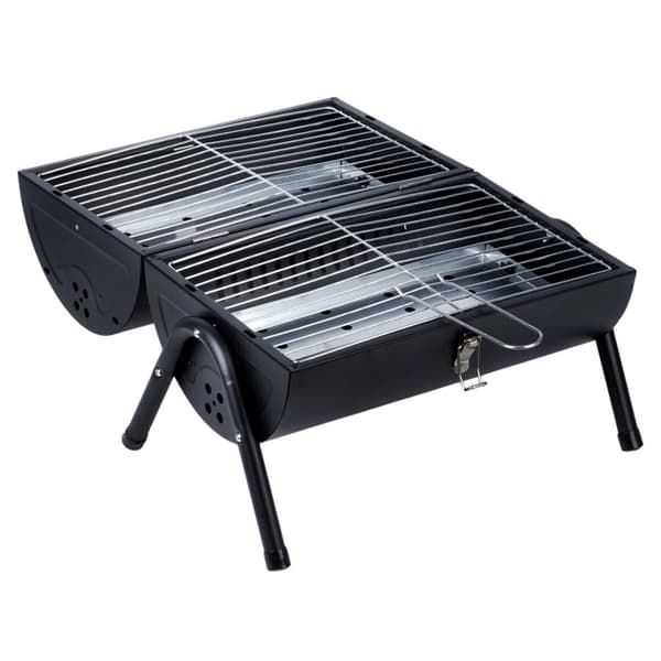 Bærbar kullgrill med dobbelt rist, 41x25x38 cm