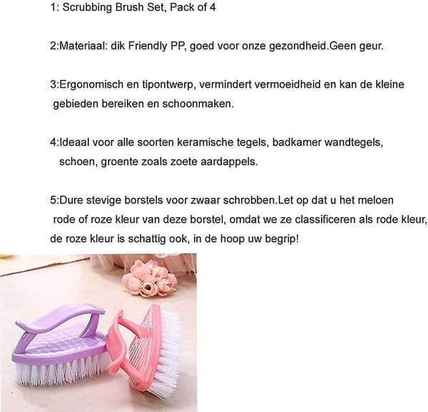 Scrub Brush Set, Handheld, Pointed, Traditional Iron Shape, Machine Washable, 4-pack