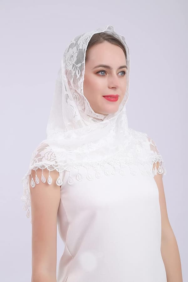 Triangulært blondeslør Mantilla for latinsk messe hodeplagg bomull