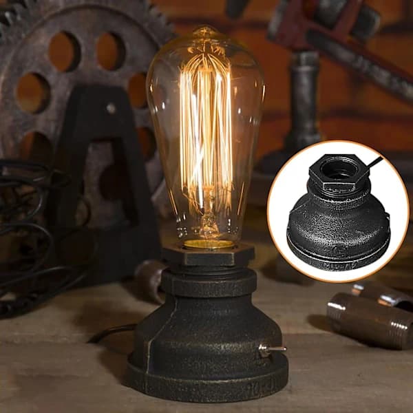 Retro bordlampe steampunk vannrør dekorasjon E27 lyspære industriell lampe