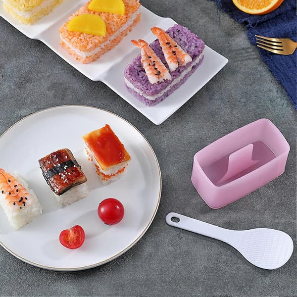 Rektangulær Onigiri Risform med Skje Matpresse Sushi Maker Kjøkkenredskap