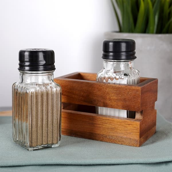 Salt- og pepperbøsser med stativ, 3-delt sett