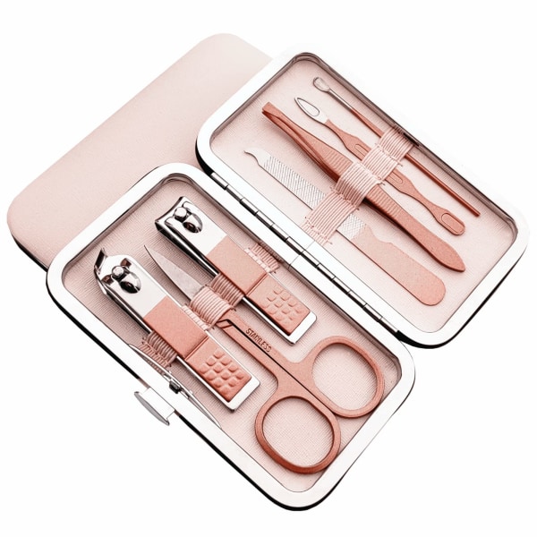 Professional Manicure Set, 7 pcs Portable Nail Clippers & Eyebrow Kit, Stainless Steel Nail Care Tools with Leather Case