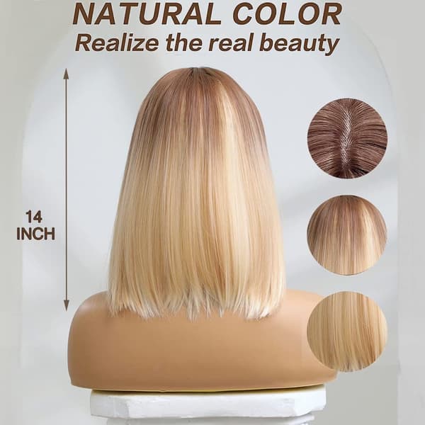 Kort rett ombre blond bob syntetisk parykk