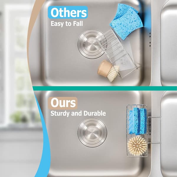 Sink Caddy for Kitchen Sponge, Dish Basket, Dish Rack for Brushes and Dish Soap, Silver, Small (17.8 x 6.9 x 8.9 cm)