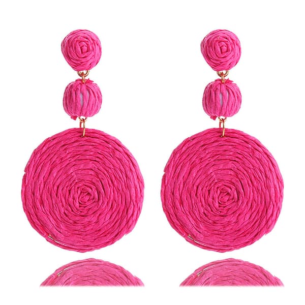 Boho Raffia-øreringer for kvinner - Sommerstrandferie Smykker Roserød Rose red