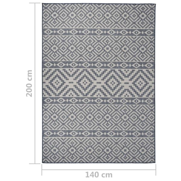 vidaXL Utendørsteppe flatvevd 140x200 blå striper Blå blue