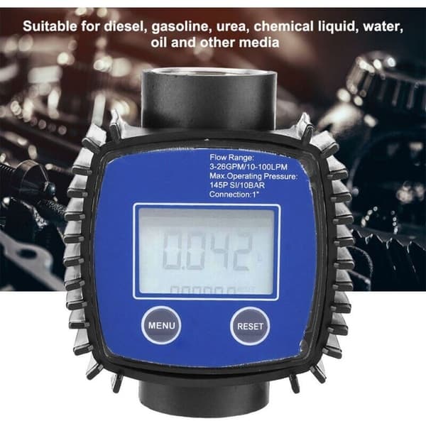 High-precision digital water and diesel flow meter. Flow range 5-120 L/min. 1-inch internal thread. Max pressure 20 bar.