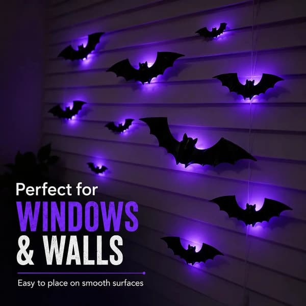 3D LED Lysende Flaggermus Veggdekorasjon Halloween Flyvende Flaggermus 24 stk 24pcs