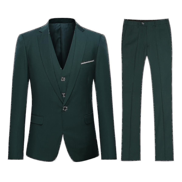 Herredragt Business Casual 3-delt jakkesæt blazerbukser Vest 9 farver Z Hotsælgende varer Green XS
