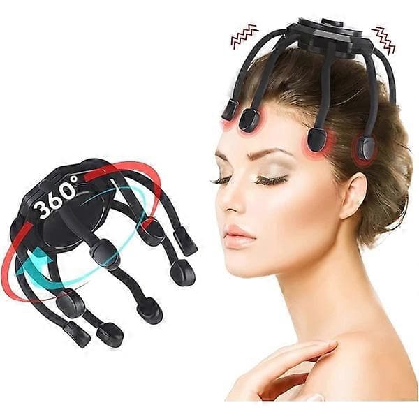 1 Black Scalp Massager with Vibrating Contacts, Rechargeable
