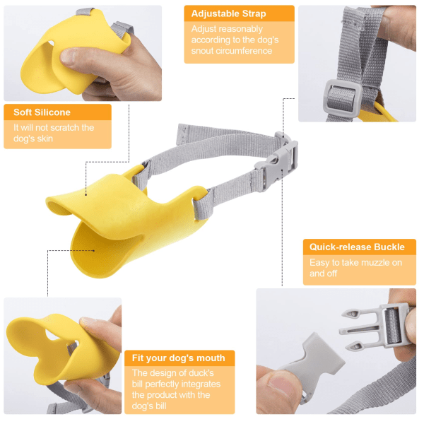 Antikorva ankankuonon muoto, koiran kuonon peitteet, anti-kutsu kuonokoppa, lemmikkieläinten kuonon sarja, purentakestävä silikonimateriaali L yellow