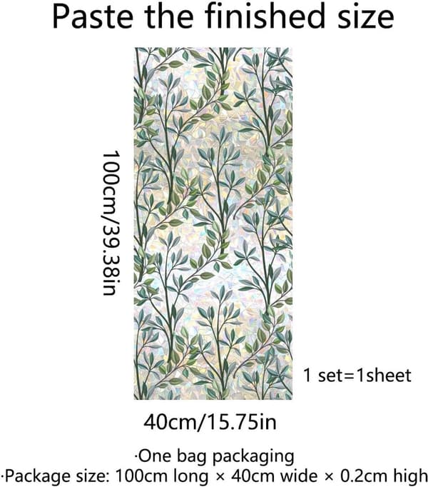 Decorative Window Film, Green Vine Leaves Static Glass Decal, 40x100cm