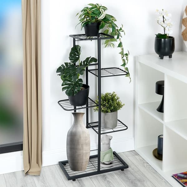 Sort metal blomsterstativ med 5 niveauer i industriel stil