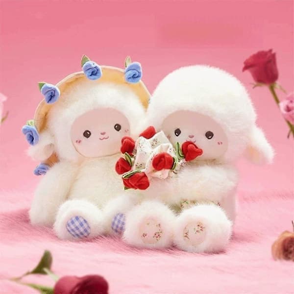 Soft Plush Sheep Doll Anime Rose Hat Plush Toy Creative Magnetic Hugging Lamb Birthday Gift[D] Blue blue
