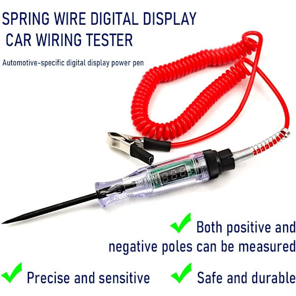 Kraftig 3-70V Automotive Test Light, Digital LED Relæ Tester med 110\" Teleskopisk Fjederkabel