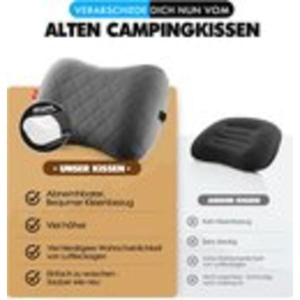 Inflatable camping and travel pillow with removable pillowcase, ergonomic neck pillow (gray)