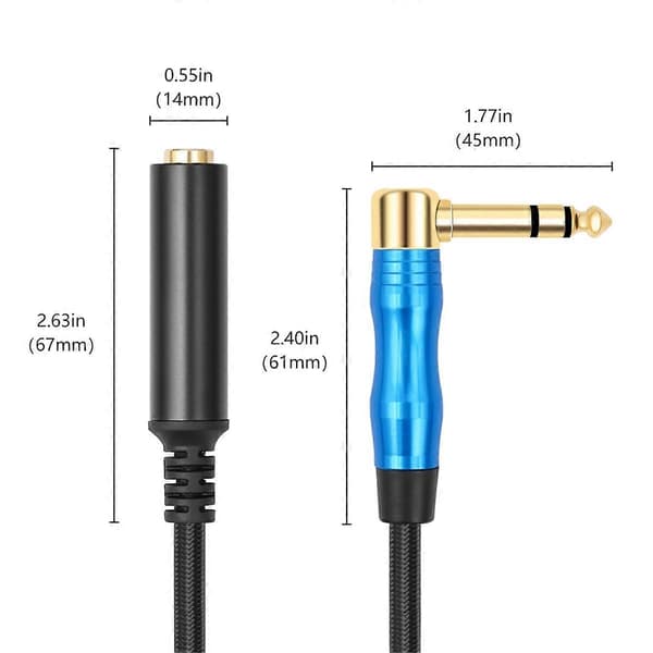 Retvinklet 6,35 mm TRS stereo han til hun lydkabel, 30 cm
