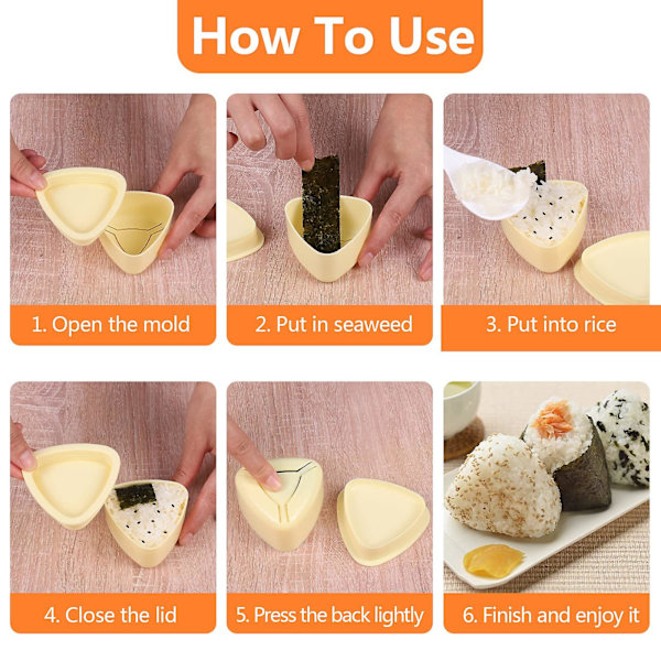 Sushi Form, 4-delt Onigiri Form Sæt, Rismelsform med Risske, Onigiri Maker, Stor til Risform, Bento DIY Værktøj