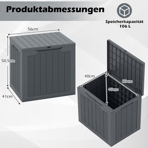 Opbevaringsboks til udendørs brug 96L, låsbart låg, rotting-look, grå