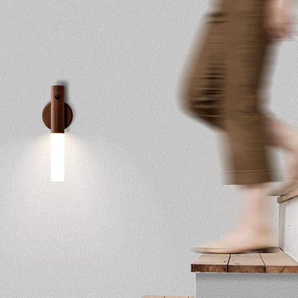 Wireless Wooden Wall Lamp with LED and Motion Sensor, Battery Powered and USB Rechargeable-FX-