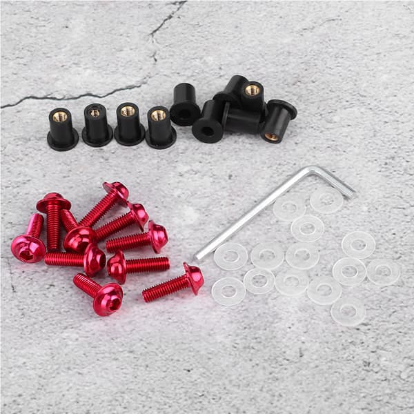 10 pcs Motorcycle Windshield Bolts Nuts Washers Universal Motorcycle Fairing Mounting Kit Red