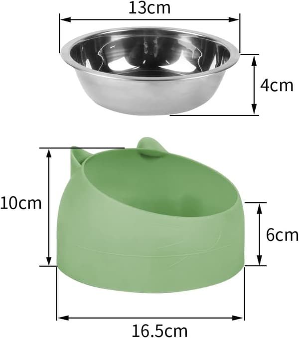 Grön katt-skål i rostfritt stål med lutande design