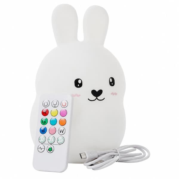 RGB Rabbit Night Light, Silicone, 18.5cm, Touch & Remote Control, USB Rechargeable, Children's Room