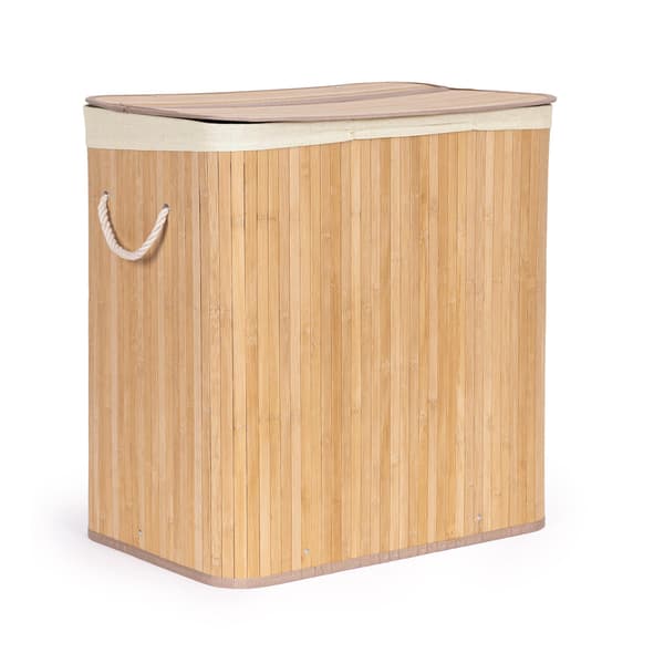 Tvättkorg i bambu, 150 liter, 3 fack, lock
