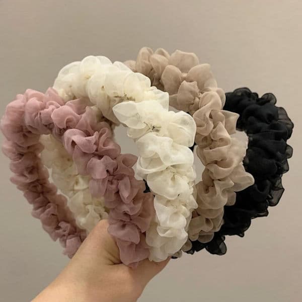 Stylish Pleated Tiara, Solid Color, Simple Hair Accessory, Wearable Fabric Elegant Ruffle Tiara (Black)