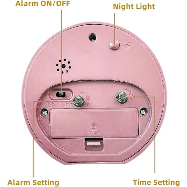 Alarm Clock with Backlight, 10 cm Cute Analog Round Digital Quartz Clock, Non-Ticking, Battery Powered