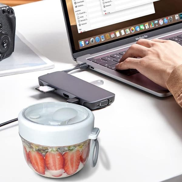 600 ml Portable Lunch Mug Multifunctional Transparent Overnight Oatmeal Container with Lid and Spoon