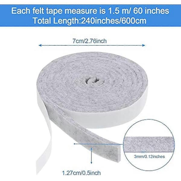 1/2 x 60 tommer selvklæbende filttape polyester 4-pak til møbler og gør-det-selv