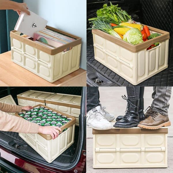 Storage Boxes Organizer - Stackable, Foldable Boxes with Lids - Storage Container Organizer_OF Brown S1 Brun S1