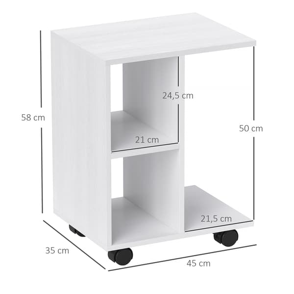 C-formet sidebord sofabord med hjul, hvid, 45 x 35 x 58 cm