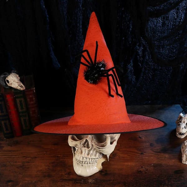 Trendy orange Halloweenhat til voksne, kegleformet, udklædningstilbehør, 1 sæt