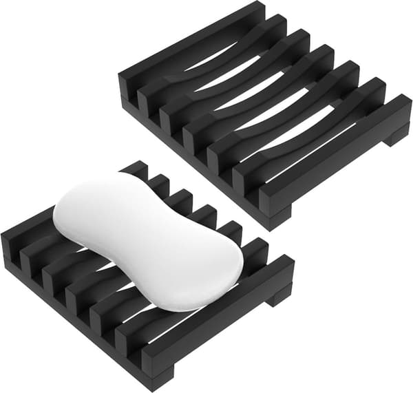 Silicone Soap Dish, 2 Pieces Black, Self-Draining Soap Holder, Bathroom Accessories