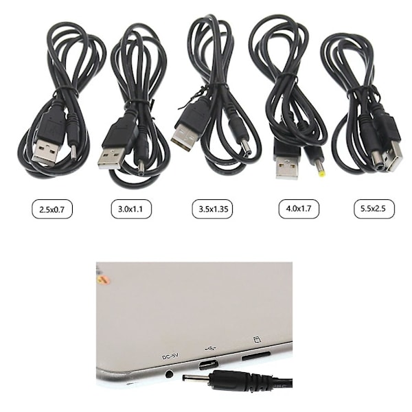 USB - DC 1,1 mm 0,7 mm 1,7 mm 2,5 mm 5 V DC -liitin virtajohto 5 V:n adapterille 5.5x2.5mm