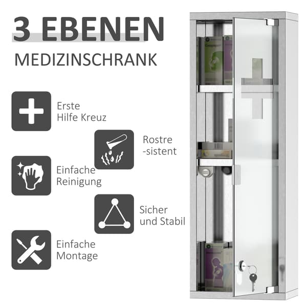 Medicinskab Førstehjælp Rustfrit Stål Sølv 20x12x58 cm