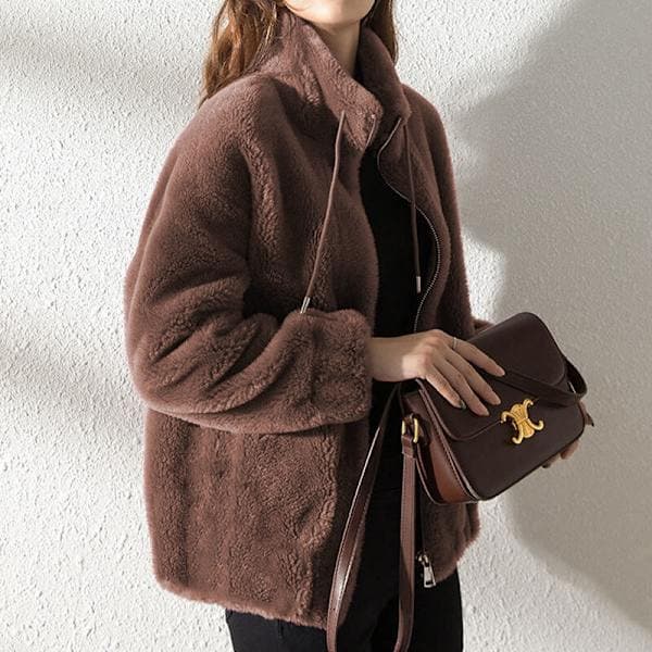 Fleece Fluffy Teddy Bear Jacket for Women Simple Pocket Jacket Outerwear Brown S Brown S S Brown