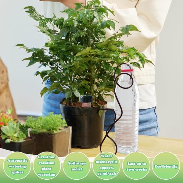 Automatisk plantevanner, 6-delt, vanndispenser for potteplanter, grønn og hvit