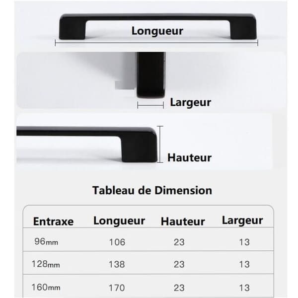 Sæt med 10 møbelgreb, 96 mm, sort aluminiumslegering, skruer inkluderet