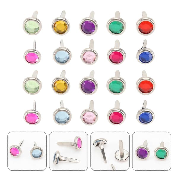 100 st Mini Strass Pappersbrads Metall Brads 8x15mm