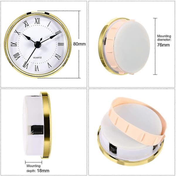 Round Clock Insert 3-1/8 Inch (80 mm) Quartz Movement Roman Numerals Gold Bezel (Gold Bezel)