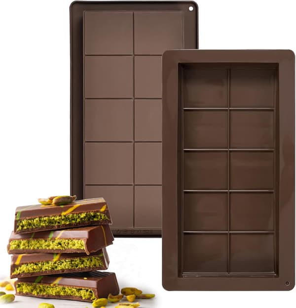 st Chokoladebarforme, Silikone Dubai Chokoladebarforme, Dybe Let-slip Chokoladeforme, 10 Rum Non-Stick Slikforme (Brun)