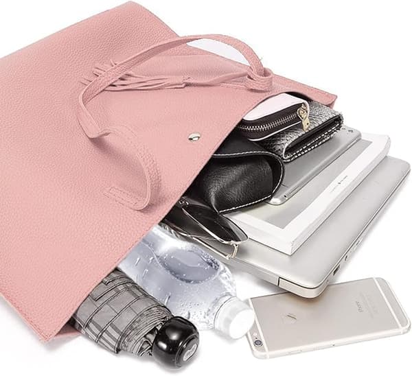 Women's Tote Bag, Soft PU Leather with Large Capacity (Pink)