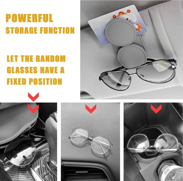 Leather Sunglasses Holder for Car Sun Visor, Upgraded N